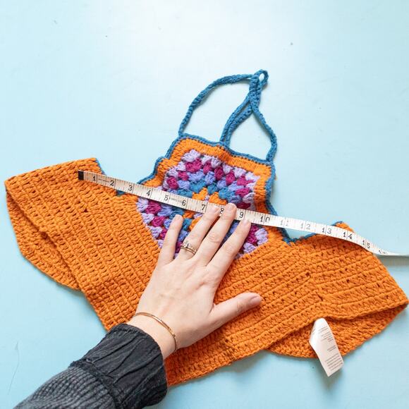 Free People Bella Orange Crochet Knit High Neck Crop Top Bralette Size XSmall XS - Picture 5 of 6